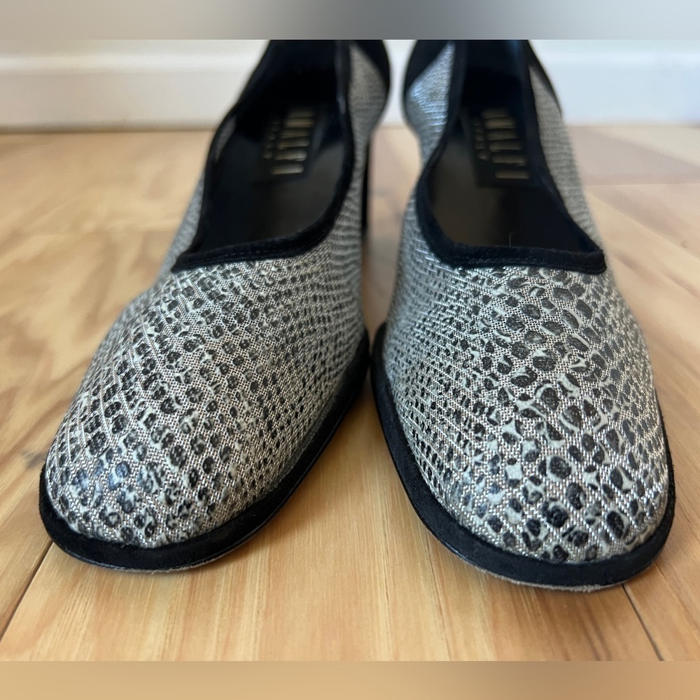 Amalfi Italy Unique Black Suede & Silver Reptile Mesh Pumps Women’s Size 8 AA - Picture 3 of 9